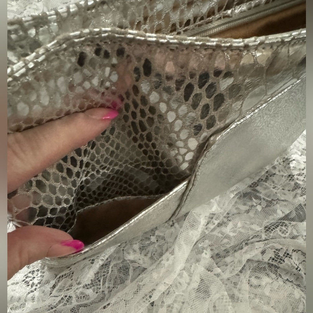 Vtg Metallic Silver Patchwork Purse Shoulder Bag … - image 5